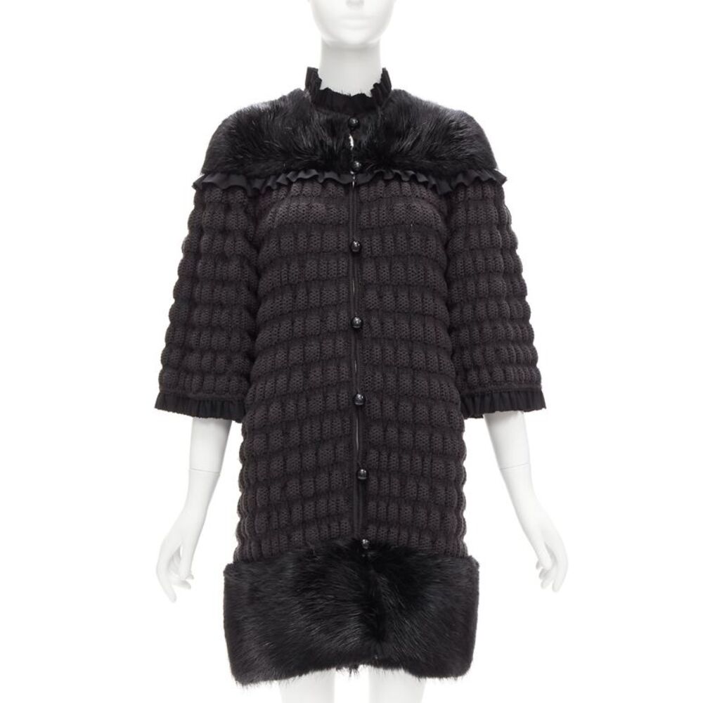 Fendi Fur Panel Wool Crochet Bell Coat